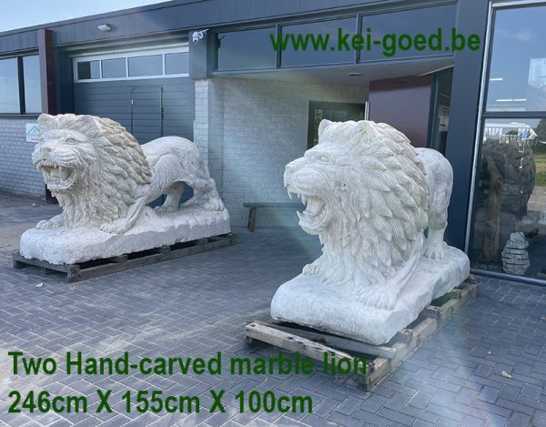 Two Hand-carved marble lion