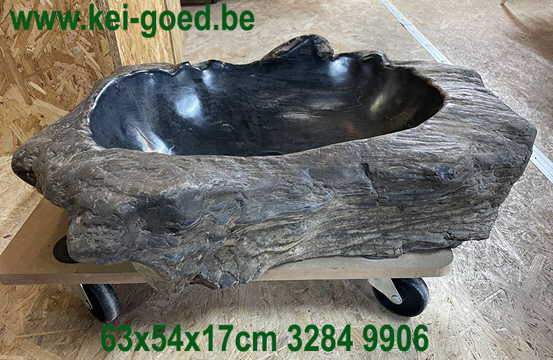 fossiel versteend hout daarvan een waskom 63x54x17cm 9906 - Afbeelding 2