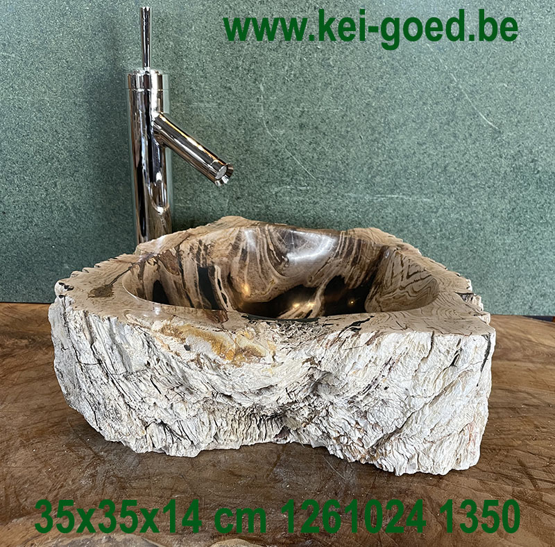 Zwart en beige versteend houten waskom