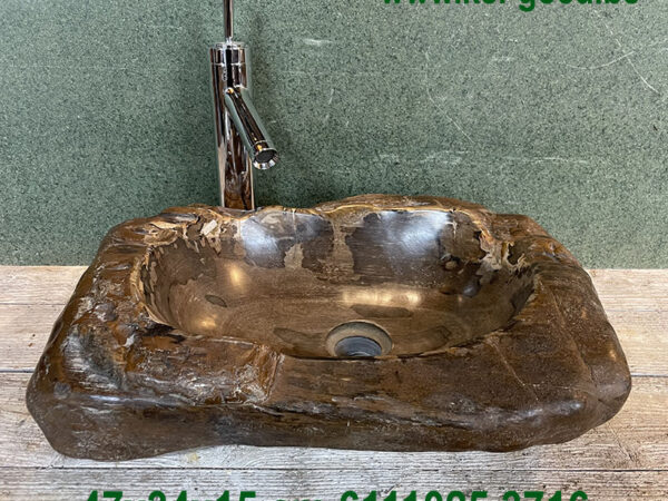 Opbouw wastafel fossiel van versteend hout