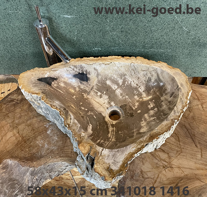 Bijzonder wasbak van versteend hout 58x43x15 cm 1416 - Afbeelding 3