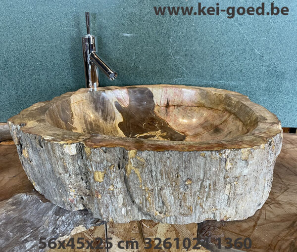 wasbak van versteend hout puur natuur.