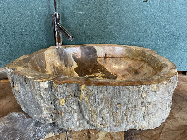 wasbak van versteend hout puur natuur