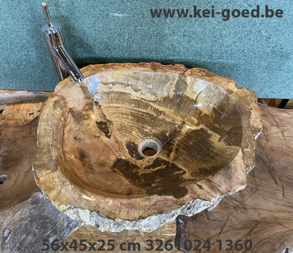 wastafel van versteend hout puur natuur