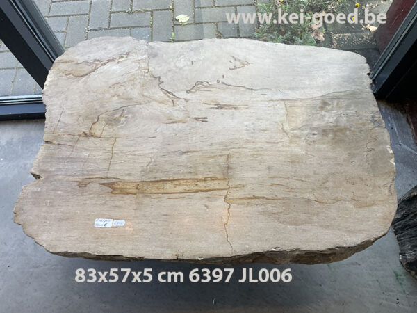 Beige rechthoekig salontafel blad van versteend hout 6397