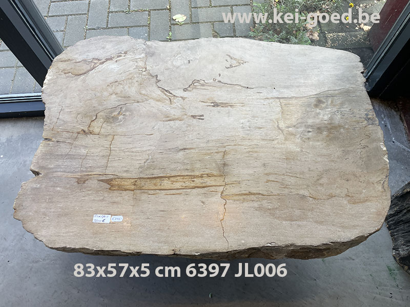 Beige rechthoekig salontafel blad van versteend hout 6397